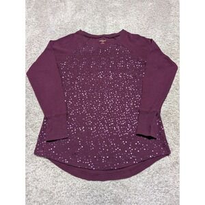 Northcrest Classic Womens Burgundy Sequin Thermal Long Sleeve Top Size L